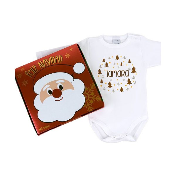 Babidu Body Navideño Personalizado Navidad Árboles marrones con cajita de regalo