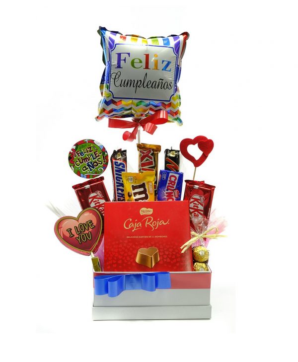 Caja de Chucherias San Valentin  Cesta Dulce San Valentín con + 14  Chocolates, Chucherias y