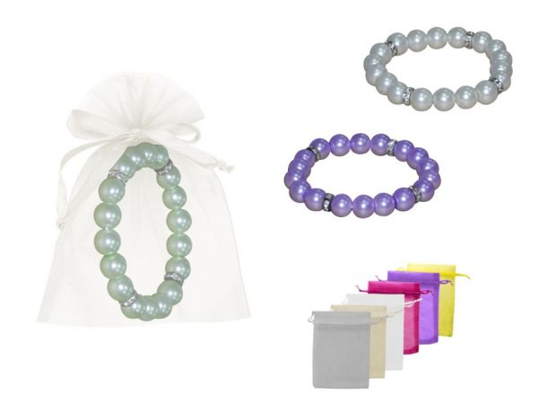 Pulsera de perlas blancas / colores con brillantes + bolsa de tul - Ref. 8131-1 -CAR