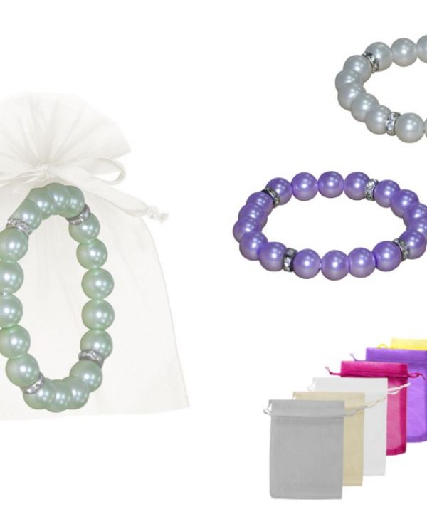 Pulsera de perlas blancas / colores con brillantes + bolsa de tul - Ref. 8131-1 -CAR
