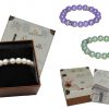 Pulsera de perlas blancas / colores con brillantes + caja con almohadilla