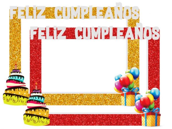 Photocall feliz cumpleaños de corcho con purpurina