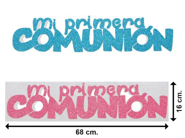 Rotulo de corcho con purpurina "mi primera COMUNIÓN"